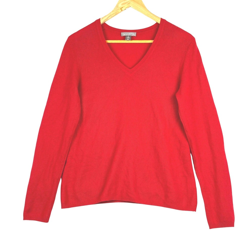 Charter Club Women 100% Cashmere Pullover Sweater S Red V-Neck Luxury Holidays